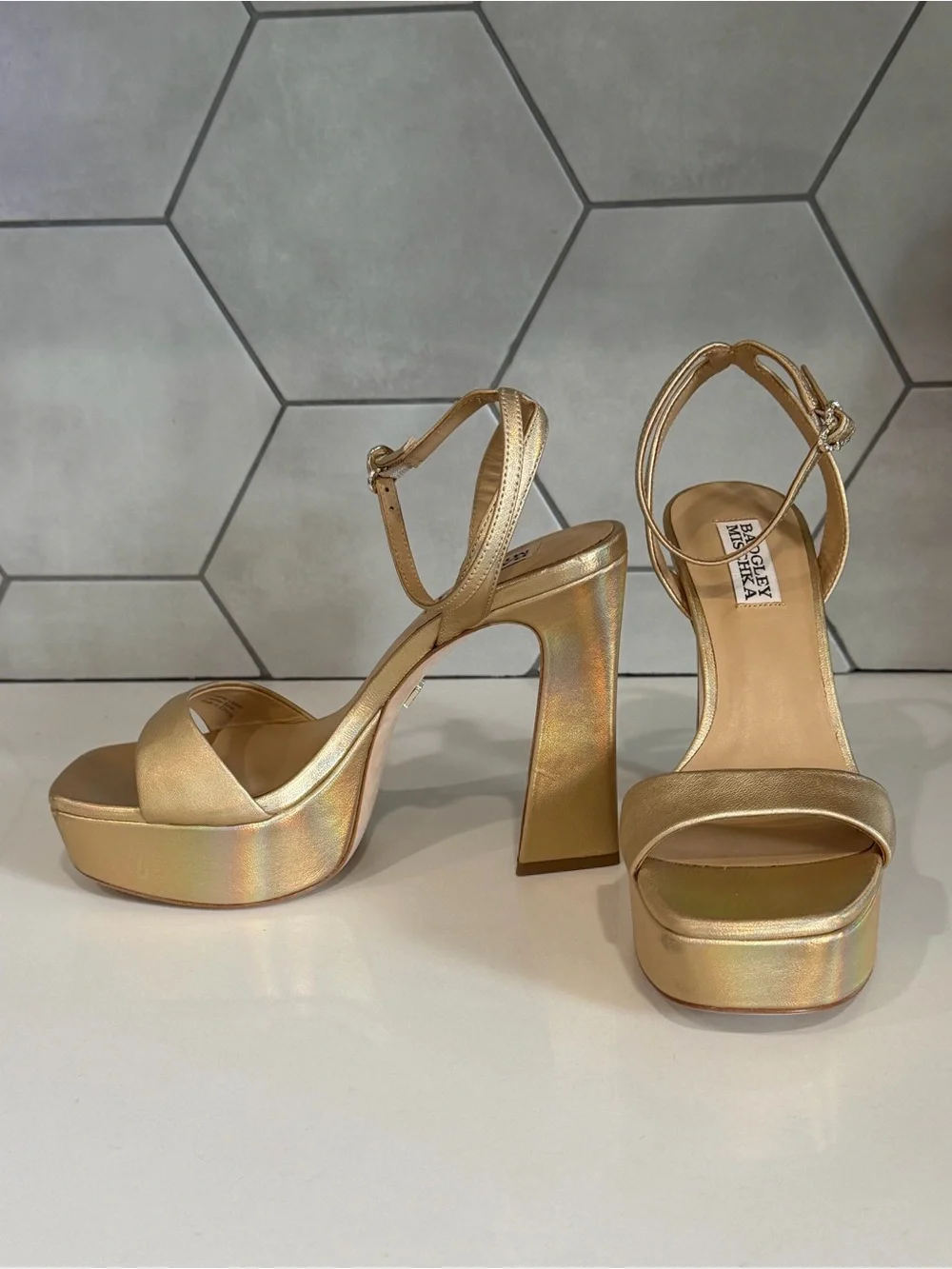 Badgley Mischka Gold Platform Sandal Block Heel